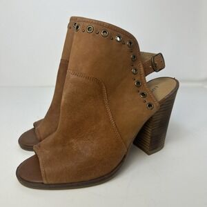 Lucky Brand Lorillar Leather Peep-Toe Heeled Booties – Tan/Toffee – Size 9M
